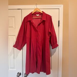Umgee Pink Corduroy Button Dress
